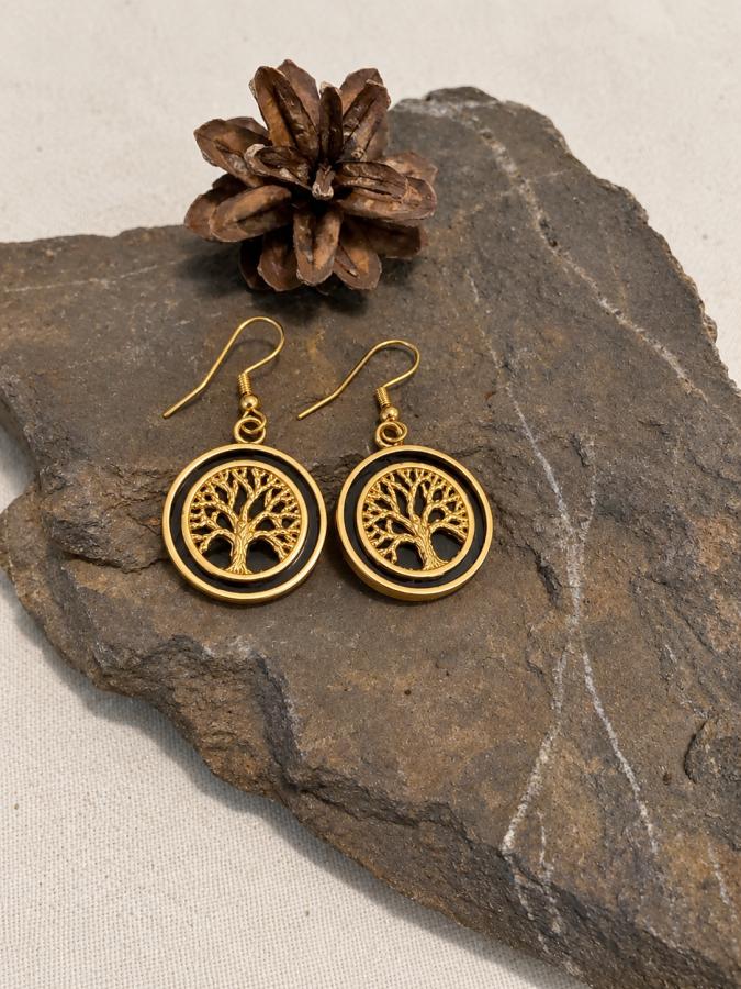Boucles d’oreilles   « Arbre de Vie doré »