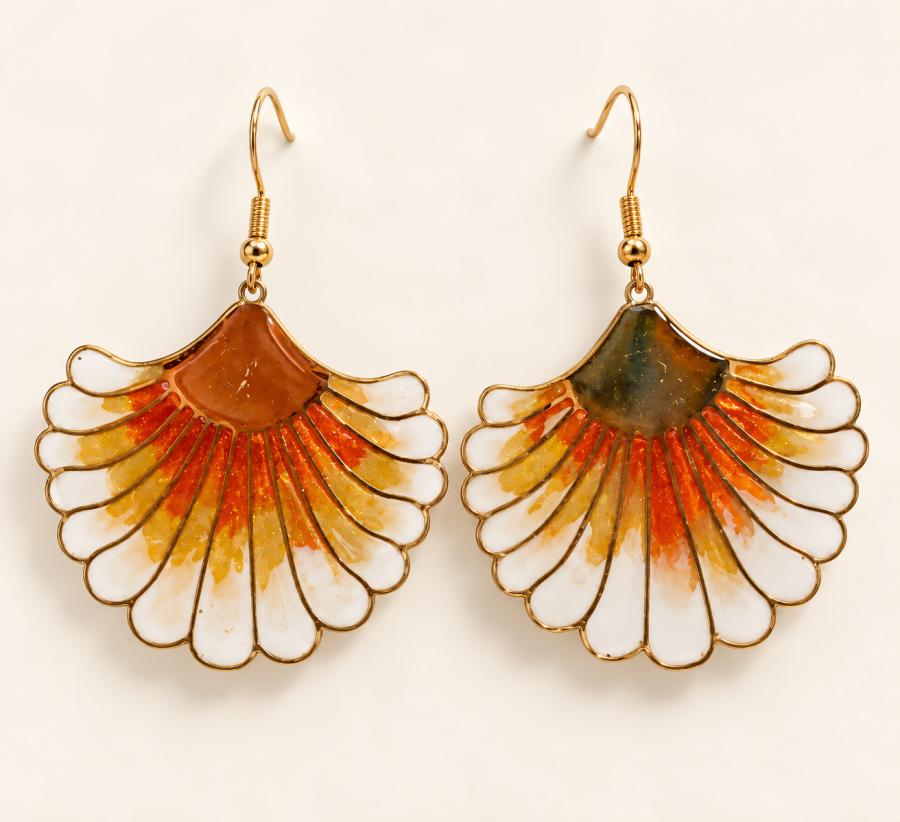 Boucles d’oreilles   « Éventail d’Ambre»