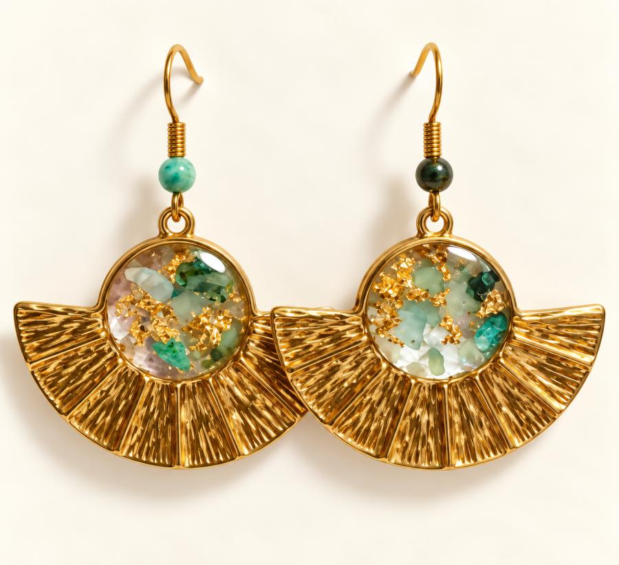 Boucles d’oreilles   « Éventail d’Émeraude »