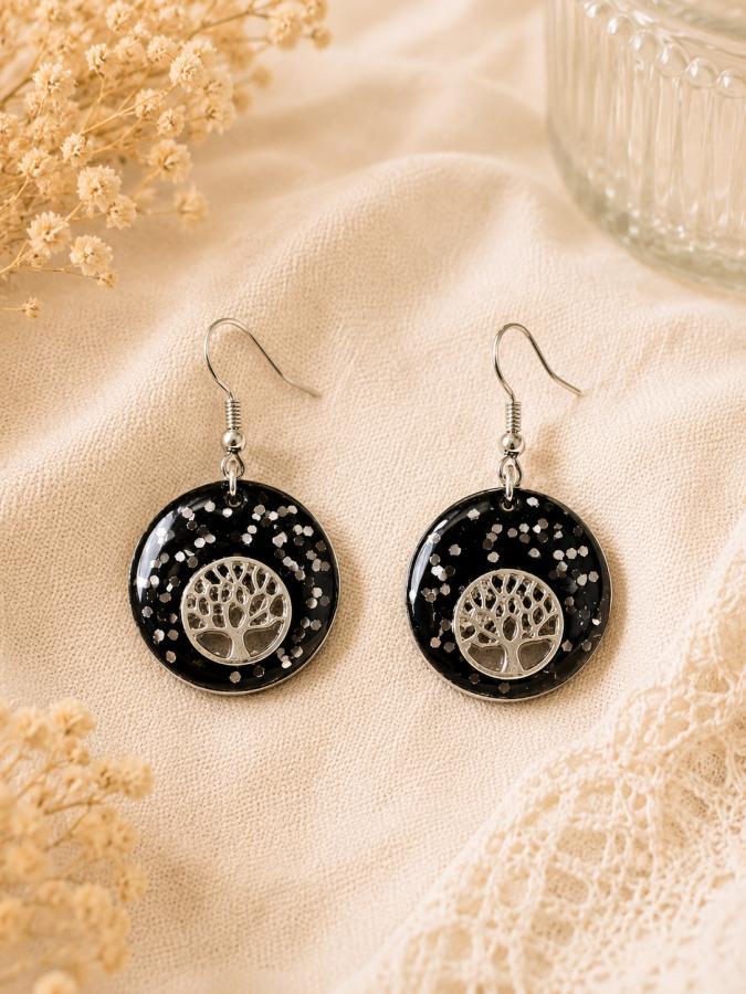 Boucles d’oreilles « Arbre de Vie » Éclat d’Onyx