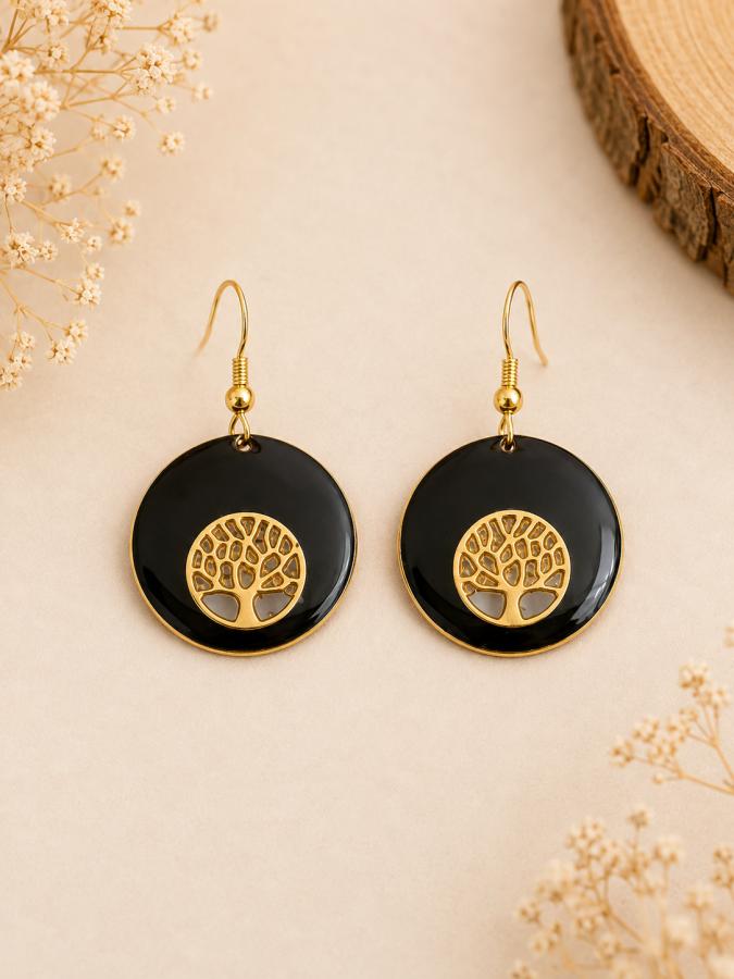 Boucles d’oreilles « Arbre de Vie » Ébène Doré